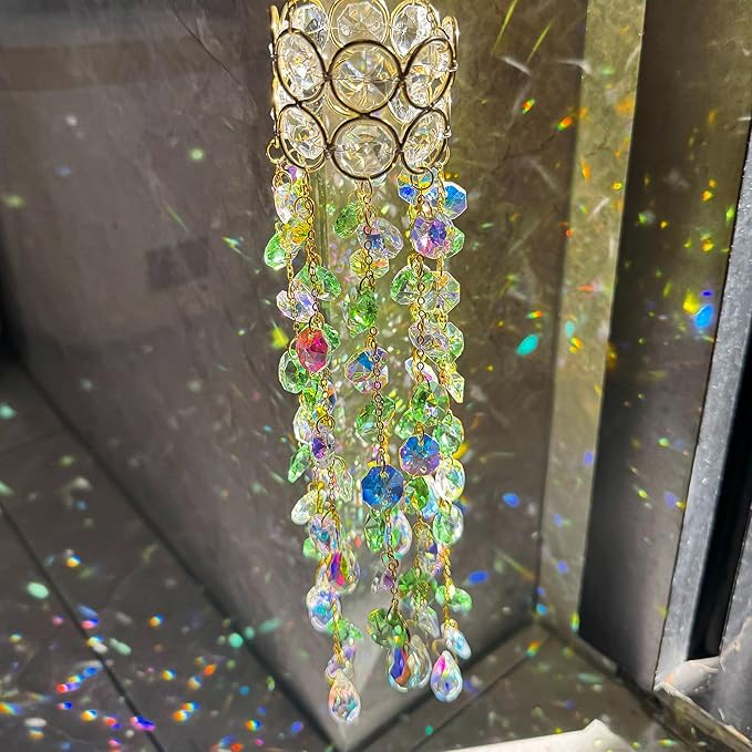H&D HYALINE & DORA Crystal Suncatchers for Window Hanging Gold-Plated Sun Catcher for Indoor Outdoor and Party Decor Light Catcher with Gift Box (19inch, Green)