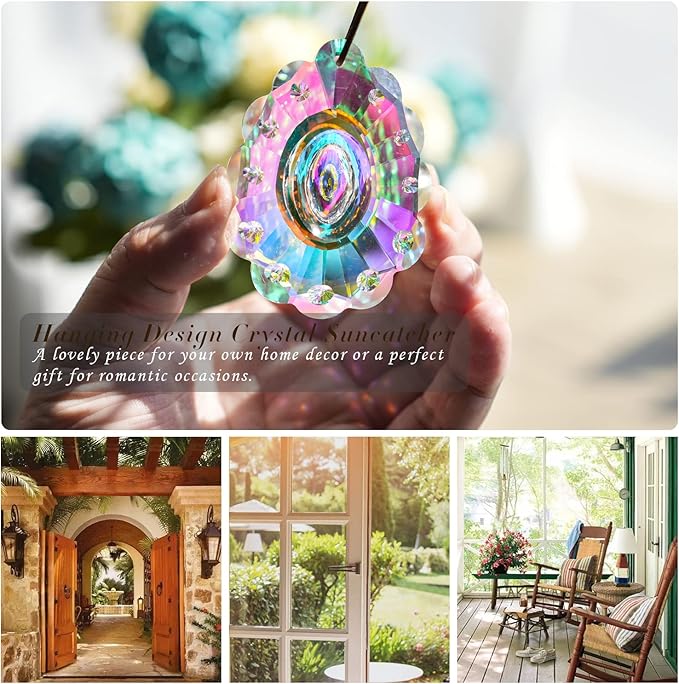 76mm Colorful Crystal Peacock Prism Sun Catcher Rainbow Pendants Maker, Hanging Crystal Prisms for Windows, for Feng Shui, for Gift