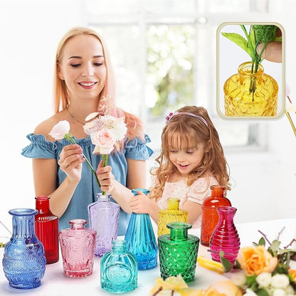 20 Pcs Bud Vases Bulk Colored Small Vintage Glass Vases for Centerpieces Mini Flower Bottles for Wedding Home Table Decoration Floral Arrangements