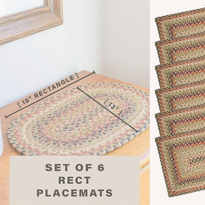 Homespice Kingston Dining Placemats, Warm Country Decor, Set of 6, Multicolor - 13x19 Rectangle Table Mats - Vibrant Colors, Durable, Easy to Clean and Protects Furniture