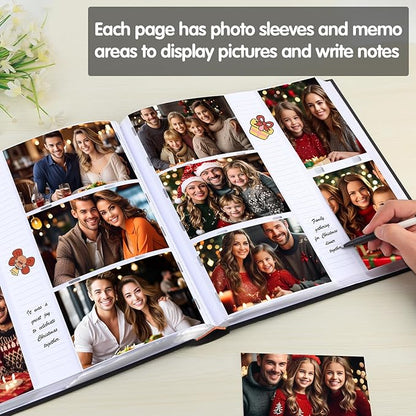 Photo Album 4x6 600 Photos with Writing Space,4 x 6 Photo Book Linen Cover with Front Window, 4x6 Picture Album, 600 Photos Photo Album Book for Wedding Kids Travel Family Baby Pictures (Black)