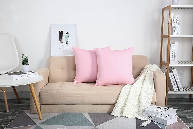 TangDepot Handmade Decorative Solid 100% Cotton Canvas Throw Pillow Covers/Cushion Covers, 45 Colors Available - (20" x20" , Salmon Pink, 2 Count (Pack of 1))