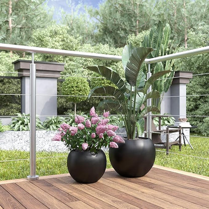 DTY Signature Mount Sherman 19.7''D x 21.7''H Modern Indoor Outdoor Fiberstone Sphere Planter, Durable Round Garden Pot, Weather Resistant, Drainage Hole & Rubber Plug - Large, Black