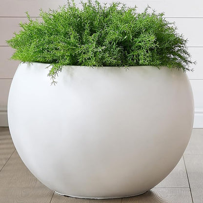 21.3" D Fiberstone Extra Large Planter, 16.6" Pot Opening x 14.8" H, Spherical Flower Pot with Drainage Hole, Weather Resistance Indoor Outdoor Planters, White