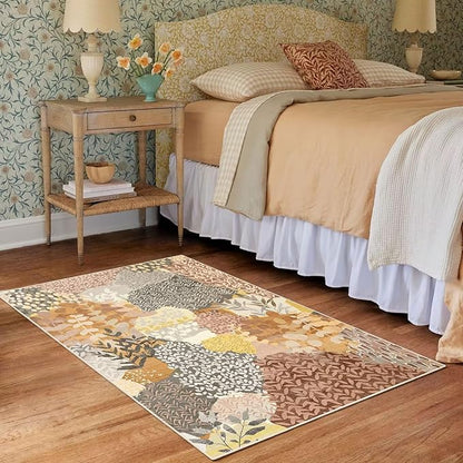 DEXDE 2x3 Area Rug Fall Tropical Small Rugs Entryway Doormat, Indoor Forest Washable Non-Slip Abstract Colorful Leaves Floral Floor Carpet for Living Room, Bedroom, Office, Kids Playroom,Camel