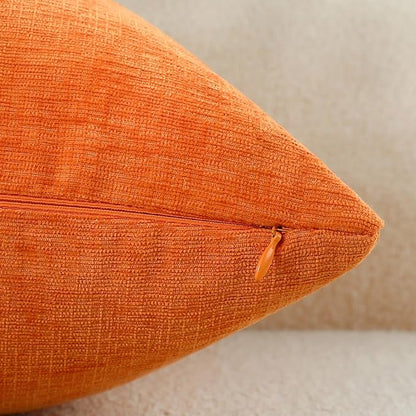Bright Orange Chenille Decorative Couch Throw Pillow Covers, Soft Cushion Cases for Home Livingroom Sofa Décor, Pack of 2, 20 x 20 Inches