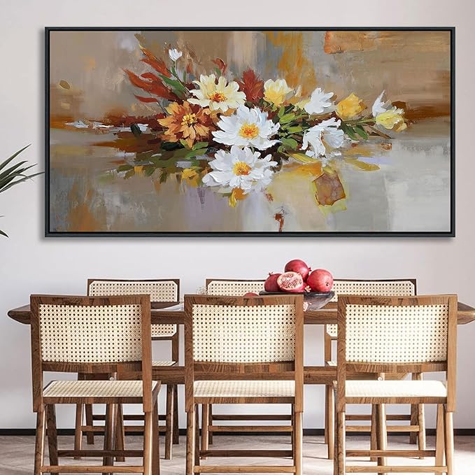 Yellow Floral Wall Art - Large Abstract Wall Art Canvas for Bedroom and Living Room - Framed Pictures for Living Room Wall Decor - Modern Artwork for Bedroom Above Bed 29×58IN
