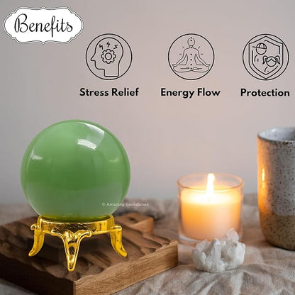Amazing Gemstone Green Aventurine Crystal Ball with Stand - 1.5 Inches Crystal Sphere Meditation Balls for Witchcraft and Decorative Balls
