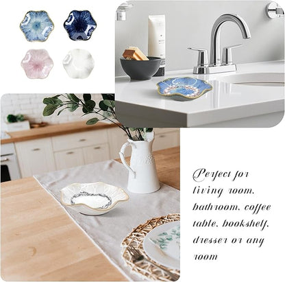 Ceramic Jewelry Tray Ring Dish, 4.33 Inch Key Bowl Ceramic Tray 4PCS, Ttrinket Dish Jewelry Dish, Home Decoration, Gifts for Girlfriend Daughter Mother,Mother's Day Gift