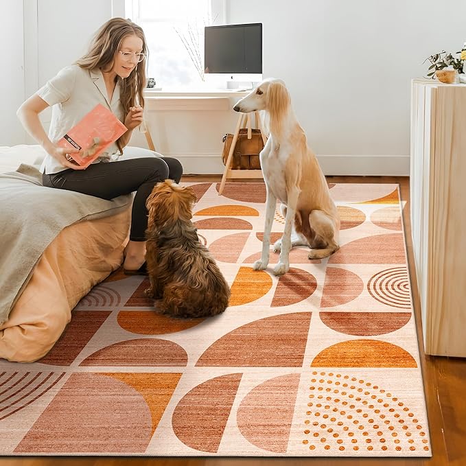 MUJOO 9x12 Area Rugs,Washable Rugs for Living Room Bedroom Dining Room,Large Boho Throw Floor Carpet Non Slip Soft Modern Abstract Bohemian Orange