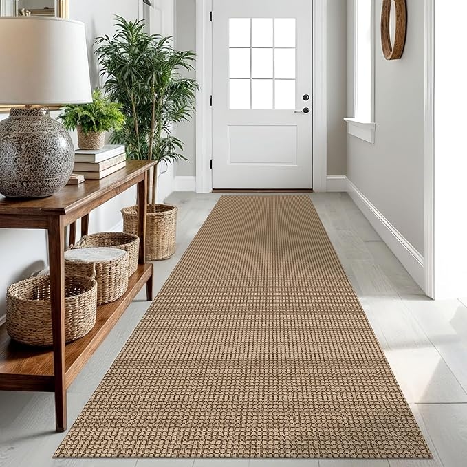 IOHOUZE Washable Runner Rug 2.6x10 Non Slip Rubber Backed Long Hallway Runner Entryway Runner Indoor, Kitchen Rugs Woven Cotton Floor Carpet for Hall Entrance, Orange/Tan/Brown