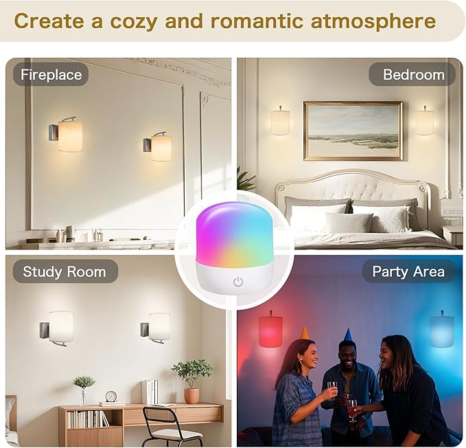 Wireless Wall Sconces Set of 2, Rechargeable Battery Operated Wall Lights with Remote, Dimmable Magnetic LED Bulbs,12 RGB Colors and Timer, Cordless Sconces for Bedroom Living Room (Silver)