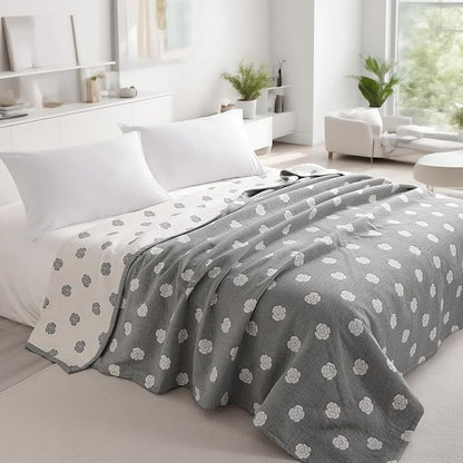 NTBAY 3 Layers Cotton Muslin 68x92 Twin Bed Blanket, Super Soft Breathable Thermal Yarn Dyed Quilt for Adults, Perfect Lightweight Blanket for Couch Sofa Bed All Seasons, Grey Rose
