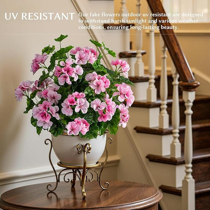 Artificial Flowers for Outdoors 17.7In Artificial Geraniums for Indoor Fake Flowers 4PCS Uv Resistant Artificial Outdoor Flowers Suitable for Indoor Home Decor Outdoor Garden Decoration,Pink