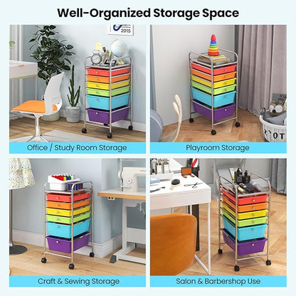 Giantex 6 Storage Drawer Cart Rolling Organizer Cart for Tools Scrapbook Paper Home Office School Multipurpose Mobile Utility Cart (Tomato, Orange, Light Green, Turquoise, Purple)