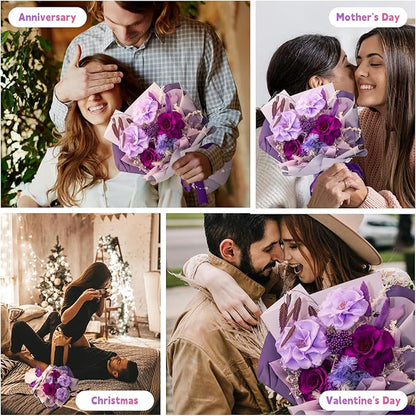 HUACHIPLUS Preserved Rose Bouquets: Fresh Flowers Bouquet- Romantic Gifts for Mom Wife Girlfriend Women-Flowers for Delivery Prime on Christmas Valentines Day Anniversary Mothers Day Birthday(Violet)