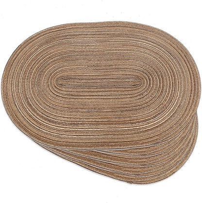 Noctiflorous Oval Braided Placemats Set of 4 Woven 12x18 Inch Non Slip Washable Heat Resistant Place Mats Round Tablemats for Dining Kitchen Party Daily Table Decor Dinner Mats (Brown, 4)