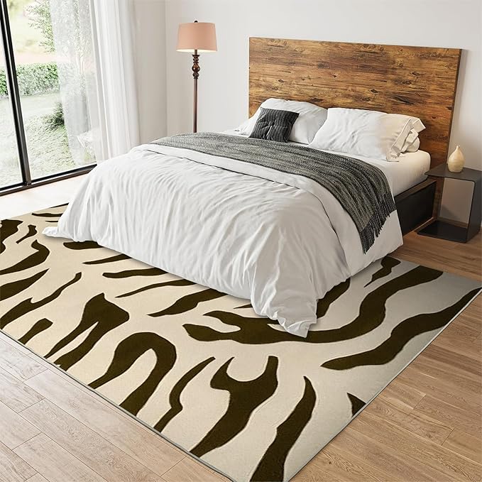 Black Brown Zebra Stripes Area Rug, Animal Inspired Art Print Large Rugs, Machine Washable Breathable Durable Carpet for Boys and Girls Nursery Bed Living Room Carpets Nursery Decor Rug,3 x 4ft