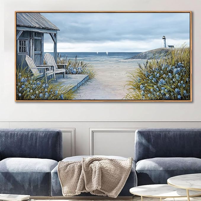 Coastal Wall Art for Living Room - Framed Vintage Wall Decor for Bedroom - Beach Canvas Artwork - Large Ocean Wall Art Beach Pictures - Ideal for Bedroom Decor Above Bed 20×40IN
