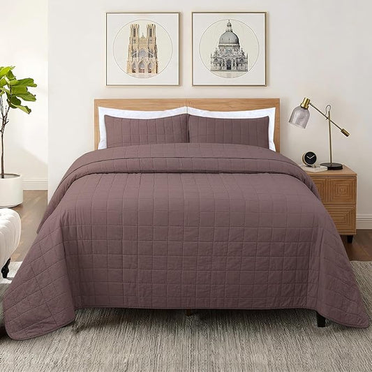 100% Cotton Quilt Sets Queen Size- Soft Lightweight Quilt Bedding Set for Bedroom Decor- Bedspread in Geometric Pattern with 2 Pillow Shams for All Season, 90x98 inches