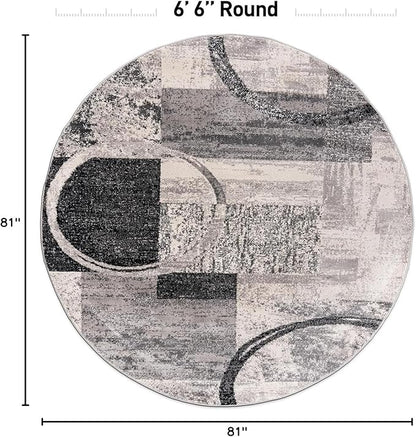 Rugshop Contemporary Abstract Circle Design Soft Area Rug 6' 6" Round Cream