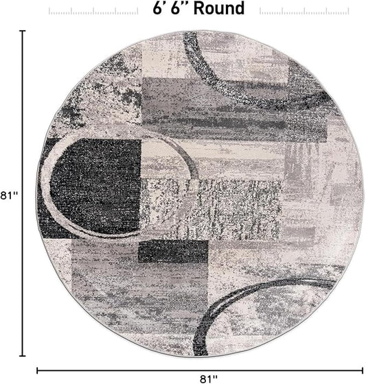 Rugshop Contemporary Abstract Circle Design Soft Area Rug 6' 6" Round Cream