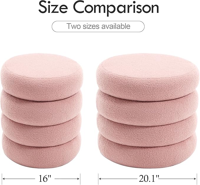 Flouki 20.1" Storage Ottoman Round, Vanity Stools for Bedroom, Entryway Ottoman for Console Table, Ottoman Stool for Girls Women, Foot Stool for Living Room Set of 2, Sherpa Pink