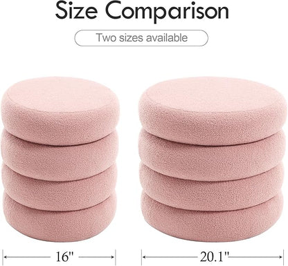 Flouki 20.1" Storage Ottoman Round, Vanity Stools for Bedroom, Entryway Ottoman for Console Table, Ottoman Stool for Girls Women, Foot Stool for Living Room Set of 2, Sherpa Pink