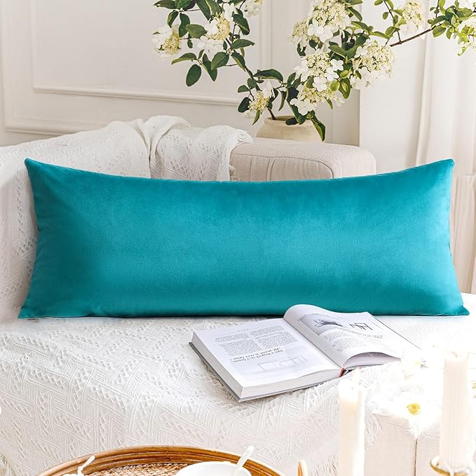 Artscope Luxury Velvet Lumbar Pillow Cover Super Soft Decorative Rectangle Pillowcases Soft Solid Cushion Cases for Couch Sofa Bedroom Car Decor 14x36 Inch Teal
