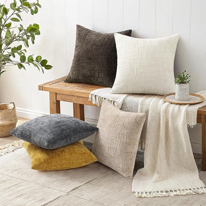 decorUhome Spring Dark Brown Chenille Euro Sham Throw Pillow Covers 22x22 Set of 2 Textured Slubby Couch Pillow Covers Farmhouse Accent Modern Neutral Decorative Pillow Cases for Bed Sofa Living Room