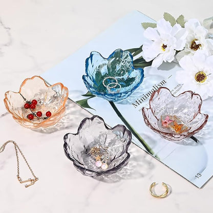 Koythin 2-Piece Glass Jewelry Tray, Mini Ring Dish for Necklace Earring Bracelet, Cute Trinket Tray for Engagement Vanity Bathroom, Crystal Floral Aesthetic Room Decor for Women Girl Mom (Blue)