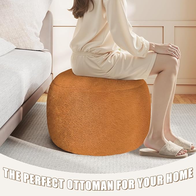 Round Stuffed Pouf Ottoman for Foot Rest, A Round Modern Foam Filled Poufs, Floor Chair for Living Room, Nursery, Dorm,Outdoor, A Soft Modern Foot Stool Perfect to Rest Your Feet (Orange, 20Inch)