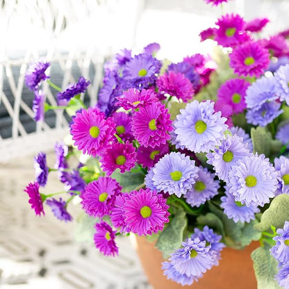 HyeFlora Artificial Flowers for Outdoors Dahlia Spring Summer Decoration, 6 Bundles Fake Daisy Faux Plants Realistic UV Resistant Silk Flowers for Outside Planter Front Door Yard Garden Home Home, Mix
