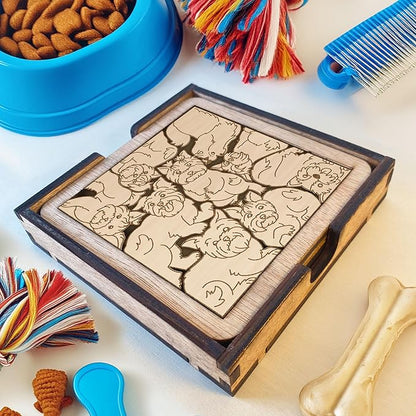 02 Yorkshire Dog Coaster - Yorkie Dog Puzzle Wooden Coaster Set - Interlocking Jigsaw Drink Mats with Laser-Cut Design for Yorkshire Terrier Lovers (Yorkshire Dog)