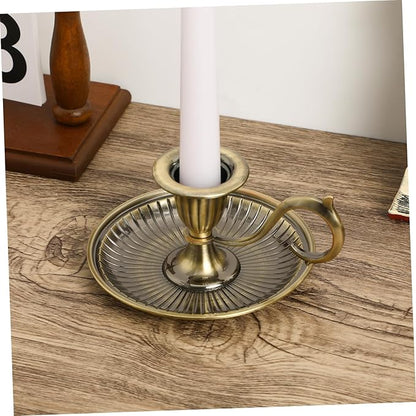 STOBAZA Retro Taper Candle Holder with Handle Vintage Metal Candlestick Tabletop Accent 4.52 Inch Candle Stand for Home Decor Party and Special Occasion