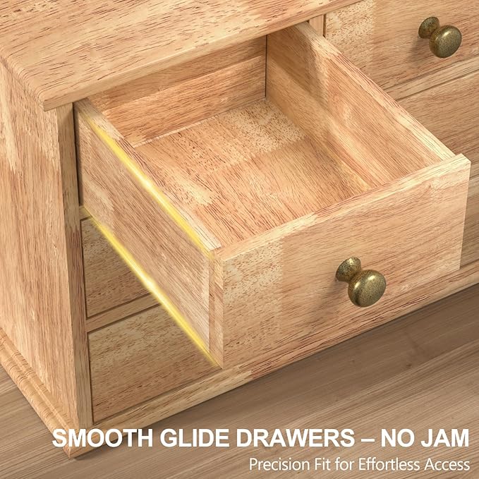 Oak Desk Organizer with Drawers, Wooden Desktop Storage Box with Metal Handles & Non-Slip Silicone Pads, 5 Drawer Tabletop Organizer for Office, Bedroom, Bathroom, Vanity, Makeup – Light Burnt Brown