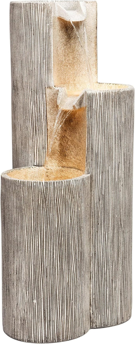 Alpine Corporation GIL1482 41” Outdoor 3-Tiered Weathered Stone Water Fountain with Natural Stone Look - Garden Water Feature for Patio, Lawn & Yard Decoration, Gray