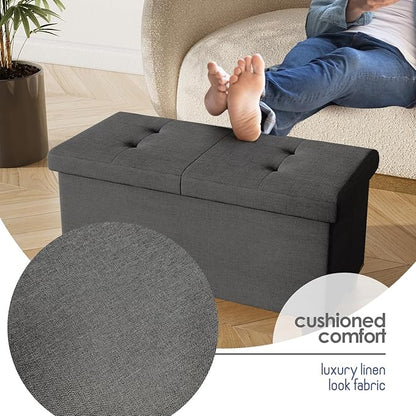 StorageBud Storage Ottoman Bench with Bins, 30-in Storage Bench for Bedroom End of Bed, Folding Foot Rest Ottoman for Living Room Max 660lbs, Fabric Ottomans, Grey