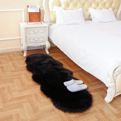 Faux Fur Rug Runner 2x6 ft Black - Machine Washable Super Soft Plush Shaggy Fluffy Area Carpet,Sheepskin Rug Fuzzy Floor Mat for Bedroom, Sofa,Living Room, Bedside, Nursery & Kids Room