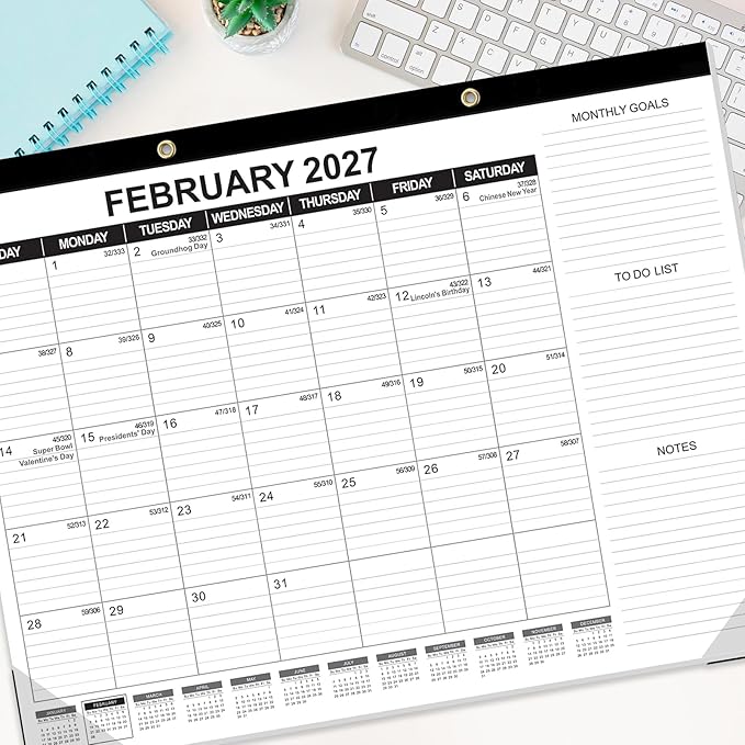 GuassLee Large Desk Calendar 2026,3 Packs 22" x 17" Desktop Wall Calendar 18 Months Wall Planner Runs from Jan. 2026 to Jun. 2027 with Julian Date To-do & Notes Monthly Goals for School Home Office