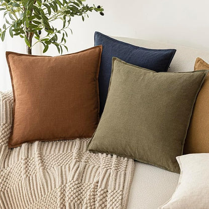 Foindtower Pack of 2, Decorative Linen Soild Throw Pillow Covers Soft Accent Cushion Case Boho Farmhouse Pillowcase for Chair Couch Sofa Bedroom Living Room Home Decor 26 x 26 Inch Orange Brown