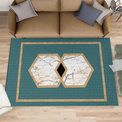 Jadeite Marble Area Rug Abstract Marble Texture Area Rugs for Living Room Light Luxury Stone Crack Carpet Gold Geometric Stripes Outdoor Carpet for Bedroom Living Room 3x5ft