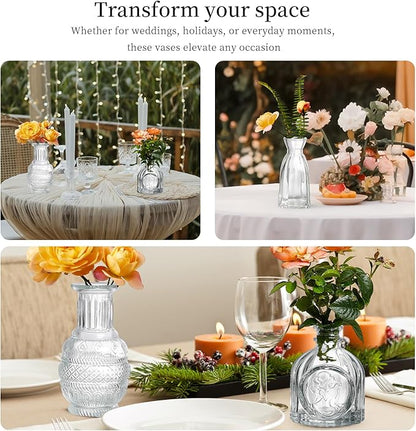 Glass Bud Vases Set of 64 - Assorted Small Mini Glass Vases for Flowers, Crystal Vintage Vase Set, Bulk Centerpieces for Table Décor, Wedding, Home and Events (Clear, 64 Pcs)