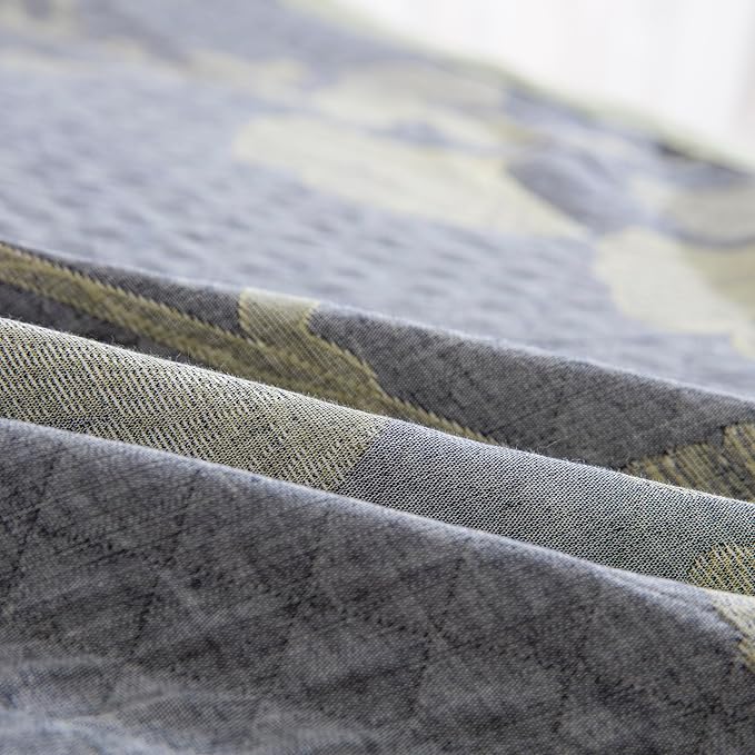 100% Cotton Muslin Jacquard 3 Piece Quilt Set Floral Ginkgo Leaf Print, Soft 3 Layers Gauze Bed Cover Reversible Bedspread Coverlet Breathable Lightweight Bedding Set, Queen