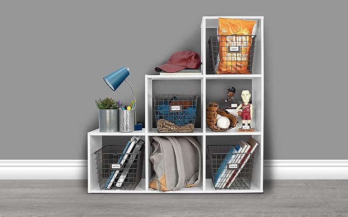Spectrum Small Wire Basket with Label Plate Industrial Gray Square Wire Storage Basket for Kitchen Bathroom Laundry Pantry Closet Toy Under Sink Organization, Small Wire Basket Organizer for Storage