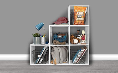Spectrum Small Wire Basket with Label Plate Industrial Gray Square Wire Storage Basket for Kitchen Bathroom Laundry Pantry Closet Toy Under Sink Organization, Small Wire Basket Organizer for Storage