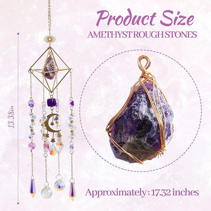 Amethyst Crystal Suncatcher - Dreamsum Hanging Wall Garden Sun Catcher for Windows, Healing Amethyst Crystal Decor for Home, Gift for Christmas Birthday,Mothers Day