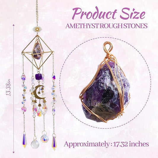 Amethyst Crystal Suncatcher - Dreamsum Hanging Wall Garden Sun Catcher for Windows, Healing Amethyst Crystal Decor for Home, Gift for Christmas Birthday,Mothers Day