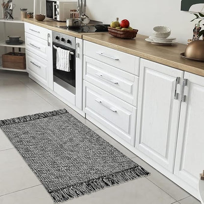 Collive Black Bathroom Rug, 2' x 3' Hand-Woven Washable Small Kitchen Rugs, Cotton Reversible Entryway Rug Modern Farmhouse Carpet for Foyer Bedroom Back Door