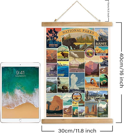 XIAOAIKA USA National Parks Retro Poster Collection - Illustrated Travel Destinations with Wooden Hanger - Vintage Wall Art for Outdoor Enthusiasts and Explorers 12 x 16 Inches